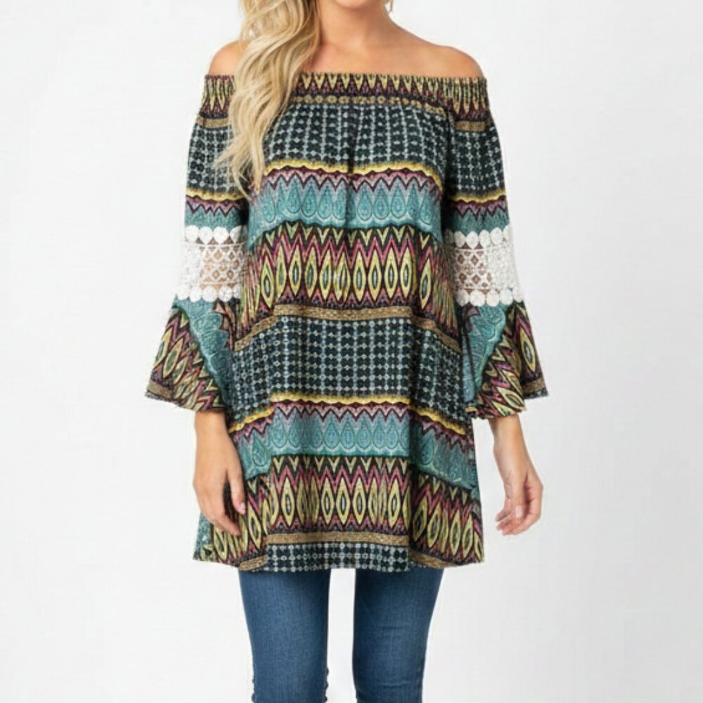 Womens Top L XL Blouse Boho Peasant‎ Fairy Pinwheel Sleeve Tunic Dark Romantic